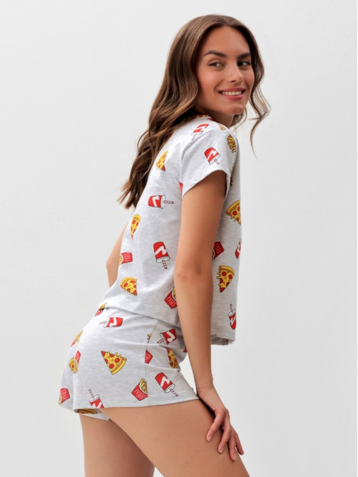 Пижама женская (футболка, шорты) KAFTAN Pizza, размер 40-42, серая