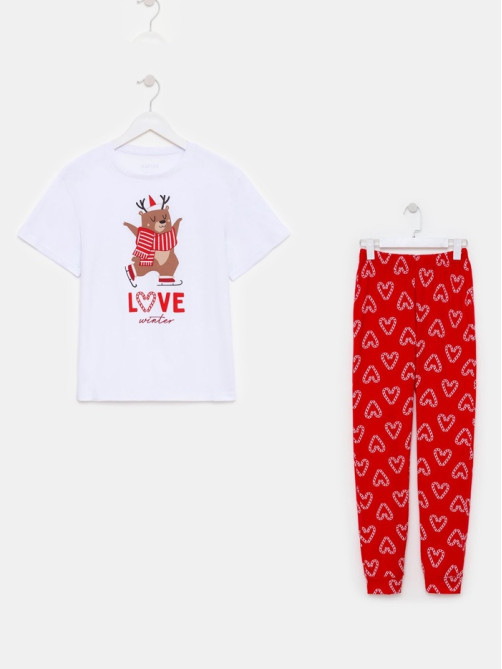 Пижама новогодняя женская (футболка, брюки) KAFTAN Love, размер 40-42