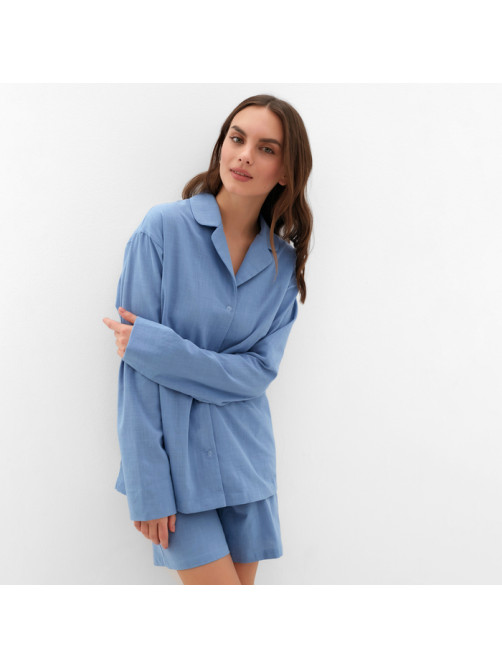 Пижама женская (рубашка, шорты) KAFTAN Basic, размер 40-42, голубая