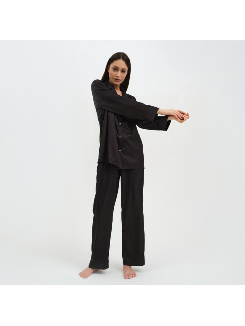 Пижама женская (рубашка, брюки) KAFTAN «Треугольники», чёрная, размер 44-46