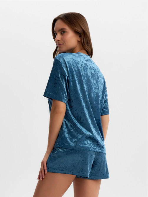 Пижама женская (футболка, шорты) KAFTAN Velvet, размер 40-42, синяя
