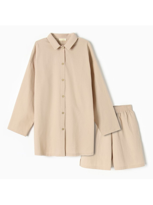 Пижама женская (рубашка, шорты) KAFTAN, размер 48-50, бежевая