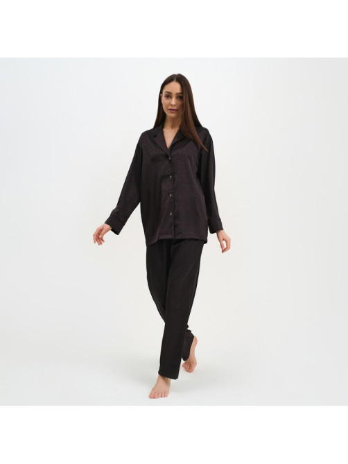 Пижама женская (рубашка, брюки) KAFTAN «Треугольники», чёрная, размер 44-46