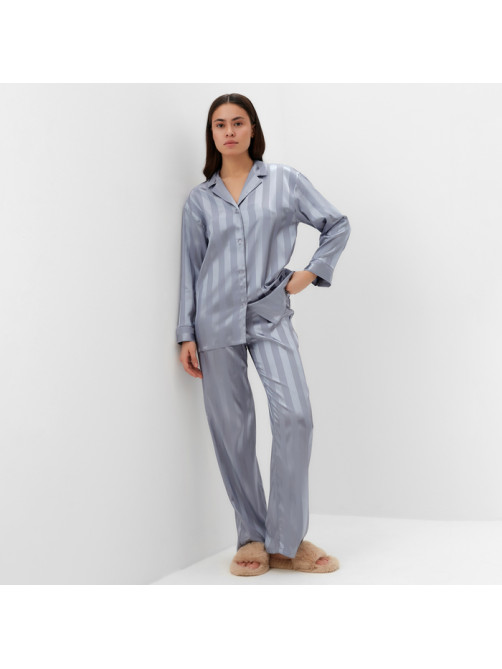 Пижама женская (рубашка, брюки) KAFTAN «Полоска», серо-голубая, размер 44-46