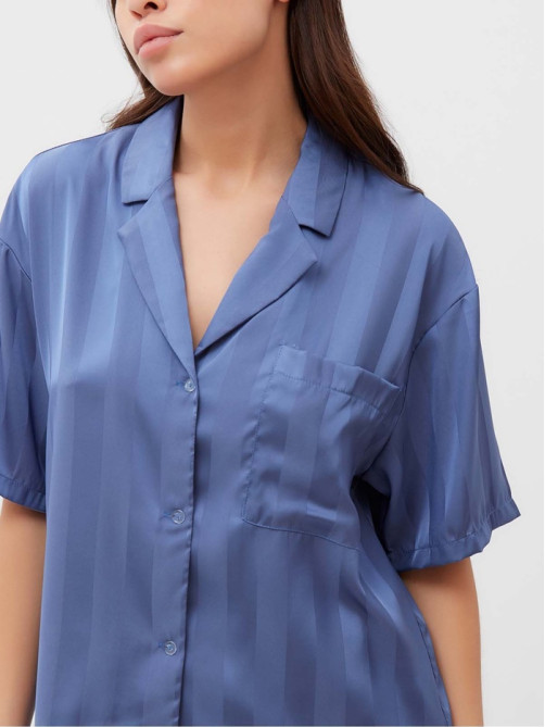 Пижама женская (рубашка, шорты) KAFTAN «Полоса», размер 44-46, синяя