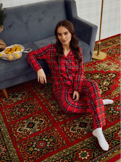 Пижама новогодняя женская (рубашка, брюки) KAFTAN «Клетка», размер 40-42