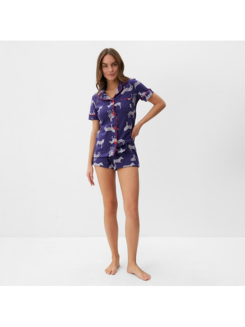 Пижама женская (рубашка, шорты) KAFTAN Zebra, размер 44-46, синяя