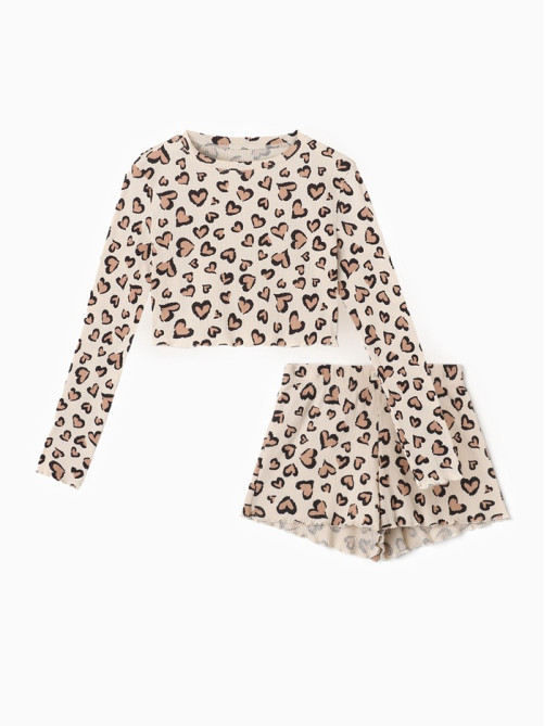 Пижама женская (лонгслив, шорты) KAFTAN Leo love, размер 52-54