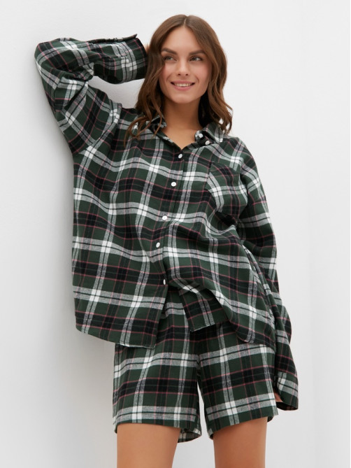 Пижама женская (рубашка, шорты) KAFTAN, размер 50-52, зелёная