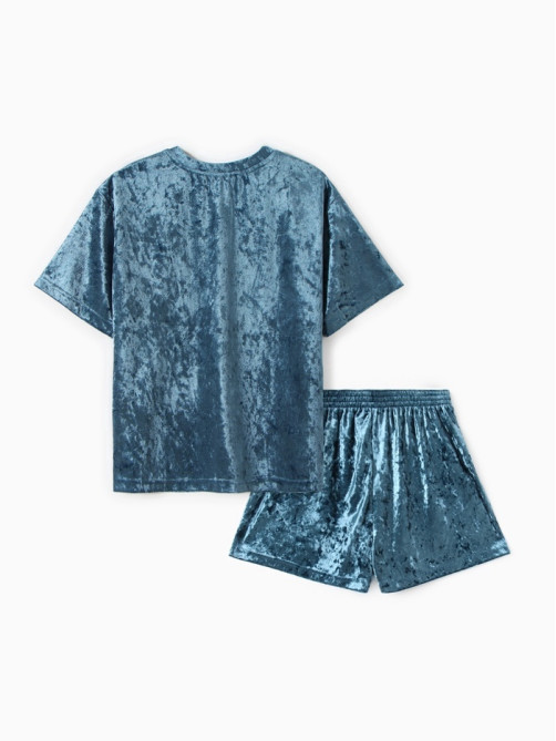 Пижама женская (футболка, шорты) KAFTAN Velvet, размер 44-46, синяя
