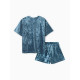 Пижама женская (футболка, шорты) KAFTAN Velvet, размер 44-46, синяя