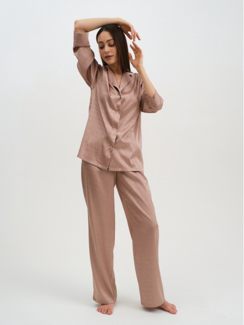 Пижама женская (рубашка, брюки) KAFTAN «Треугольники», бежевая, размер 48-50
