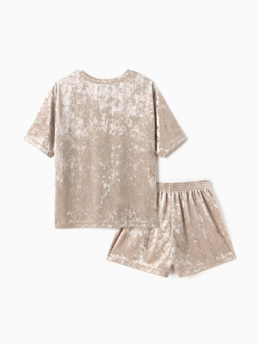 Пижама женская (футболка, шорты) KAFTAN Velvet, размер 48-50, бежевая