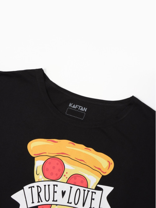 Пижама женская (футболка, брюки) KAFTAN Pizza, размер 40-42, чёрная