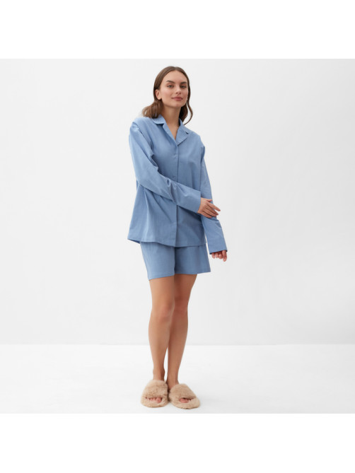 Пижама женская (рубашка, шорты) KAFTAN Basic, размер 40-42, голубая
