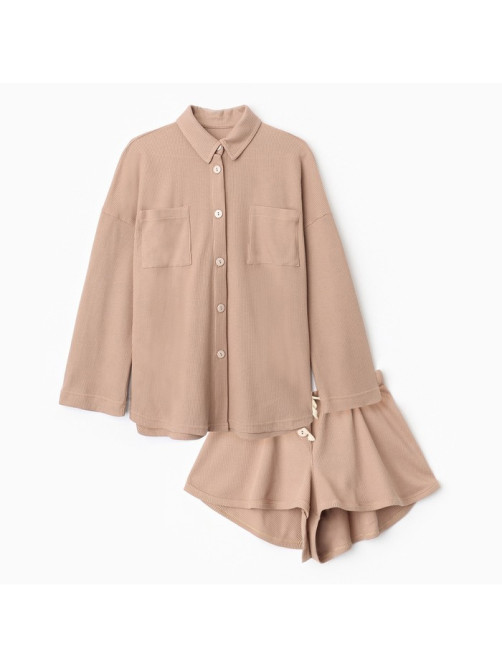 Пижама женская (рубашка, шорты) KAFTAN Basic line, размер 50, цвет кофейный