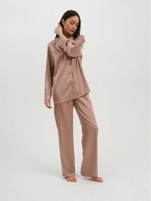 Пижама женская (рубашка, брюки) KAFTAN «Треугольники», бежевая, размер 44-46