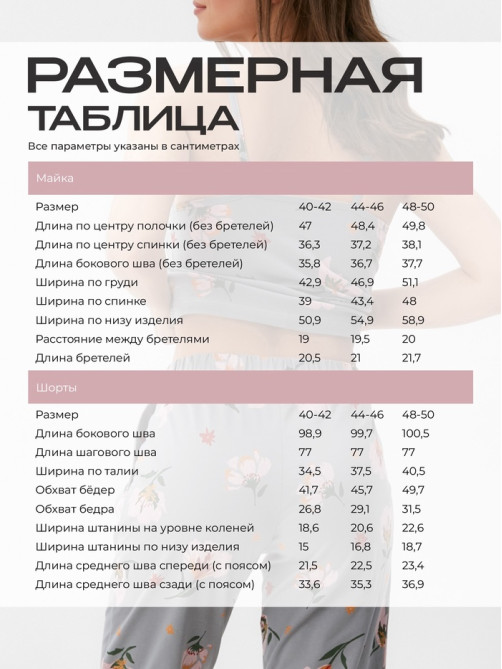 Пижама женская (майка, брюки) KAFTAN «Цветы», размер 40-42, серая