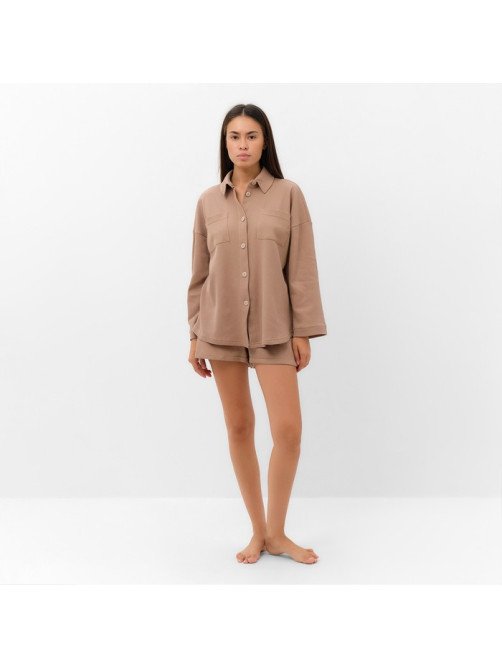 Пижама женская (рубашка, шорты) KAFTAN Basic line, размер 46, цвет кофейный