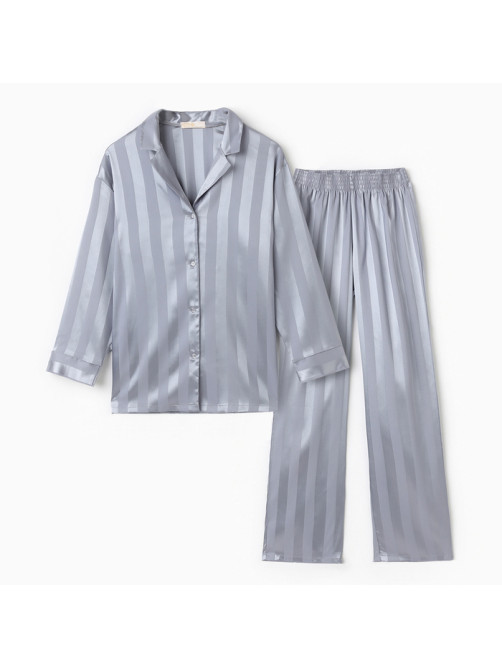 Пижама женская (рубашка, брюки) KAFTAN «Полоска», серо-голубая, размер 48-50