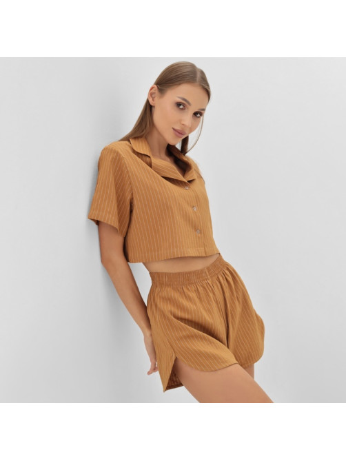 Пижама женская (рубашка, шорты) KAFTAN «Полоска», размер 48-50, цвет охра