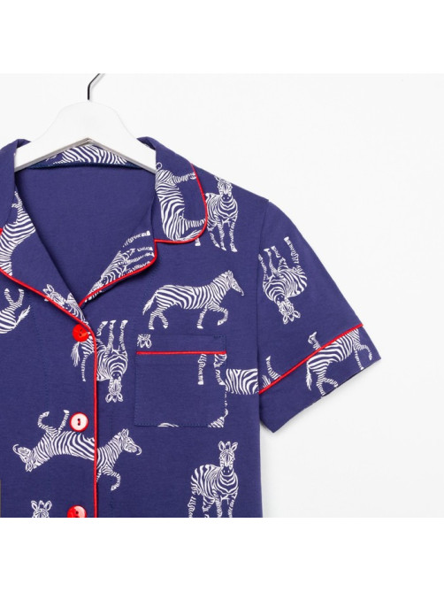 Пижама женская (рубашка, шорты) KAFTAN Zebra, размер 44-46, синяя