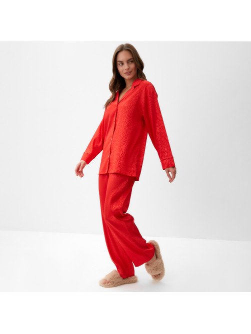 Пижама женская (рубашка, брюки) KAFTAN «Леопард», красная, размер 48-50