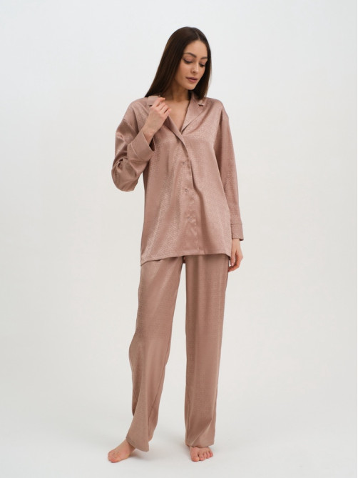 Пижама женская (рубашка, брюки) KAFTAN «Треугольники», бежевая, размер 48-50