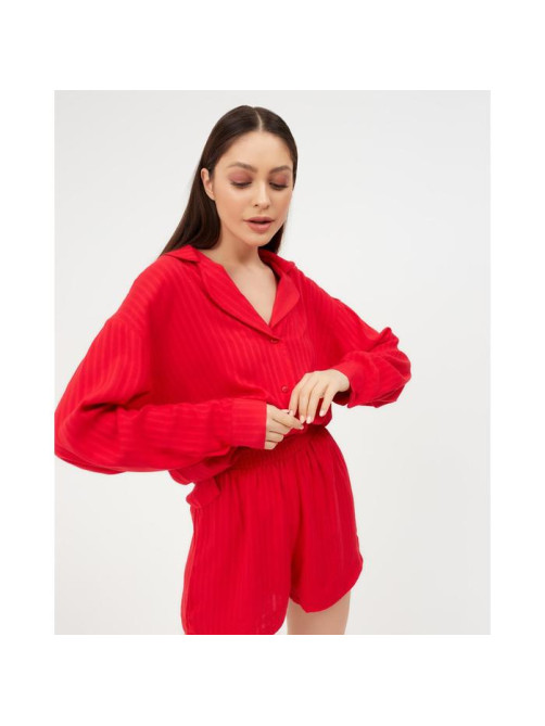 Пижама женская (рубашка, шорты) KAFTAN, красная, размер 48-50