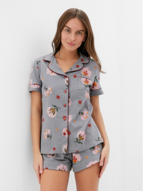 Пижама женская (рубашка, шорты) KAFTAN «Цветы», размер 52-54