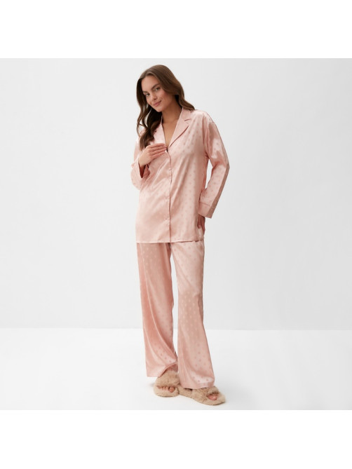 Пижама женская (рубашка, брюки) KAFTAN «Горох», розовая, размер 44-46
