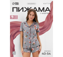 Пижама женская (рубашка, шорты) KAFTAN «Цветы», размер 48-50