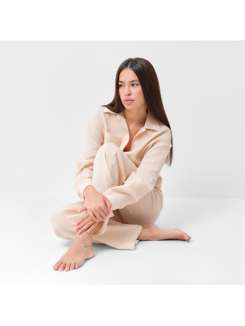 Пижама женская (рубашка, брюки) KAFTAN Basic, размер 52-54, молочная