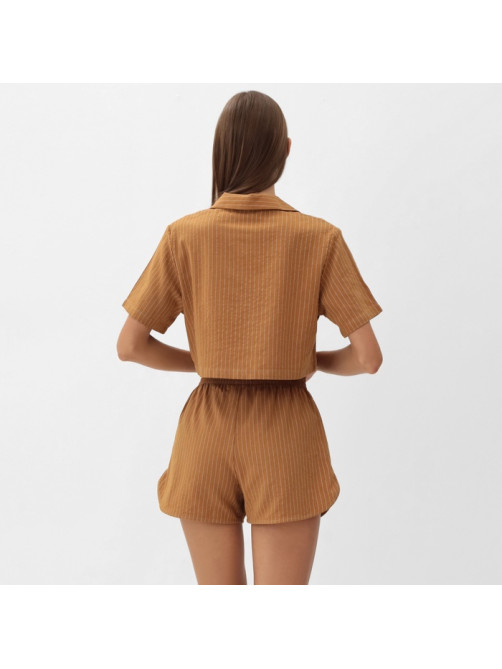 Пижама женская (рубашка, шорты) KAFTAN «Полоска», размер 48-50, цвет охра