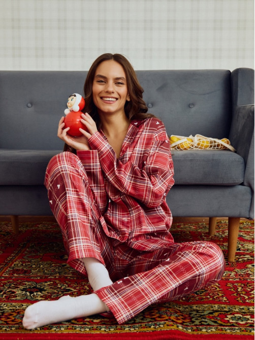 Пижама женская (рубашка, брюки) KAFTAN Red, размер 40-42