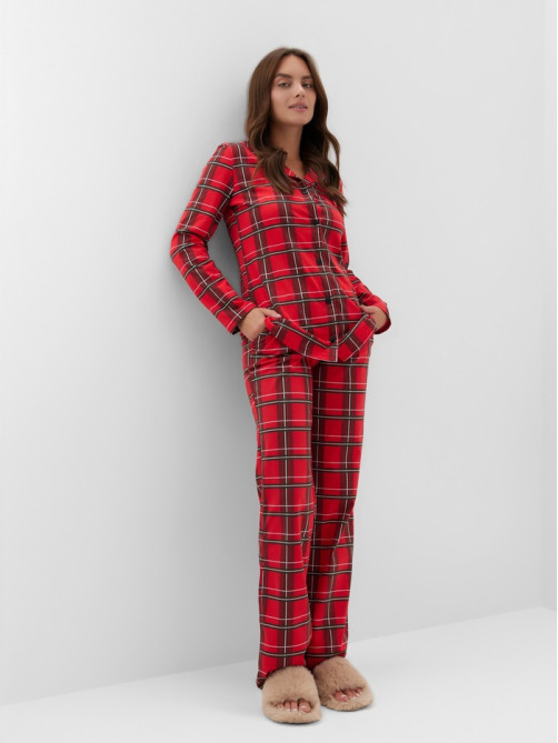 Пижама новогодняя женская (рубашка, брюки) KAFTAN «Клетка», размер 44-46
