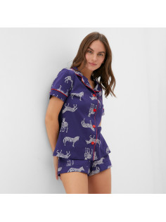 Пижама женская (рубашка, шорты) KAFTAN Zebra, размер 48-50, синяя