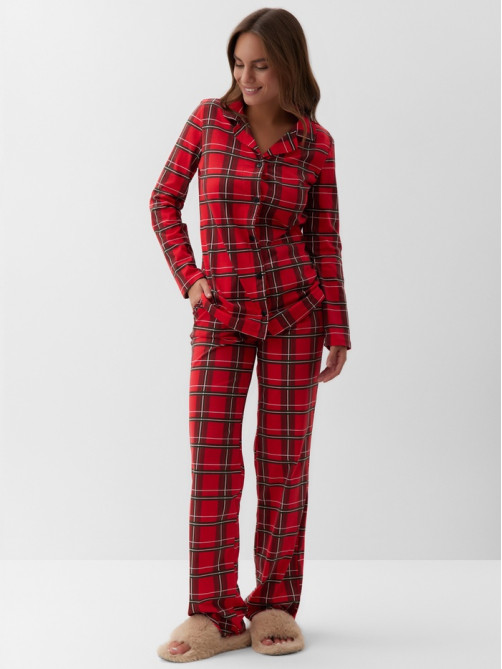 Пижама новогодняя женская (рубашка, брюки) KAFTAN «Клетка», размер 52-54