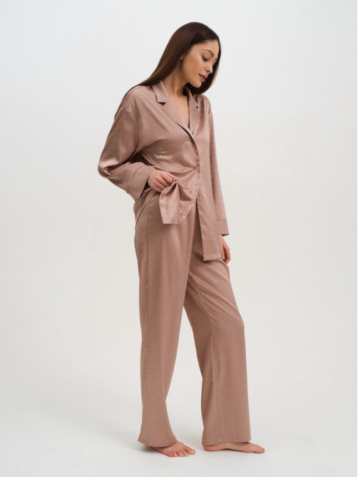 Пижама женская (рубашка, брюки) KAFTAN «Треугольники», бежевая, размер 44-46