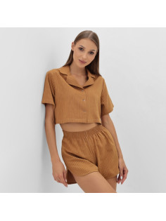 Пижама женская (рубашка, шорты) KAFTAN «Полоска», размер 48-50, цвет охра