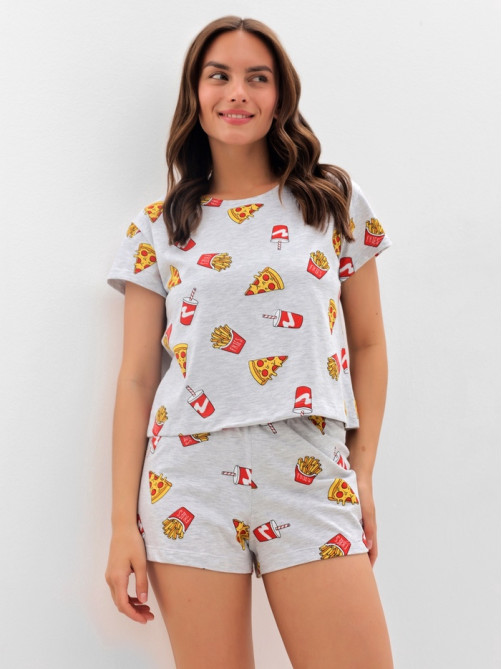 Пижама женская (футболка, шорты) KAFTAN Pizza, размер 44-46, серая