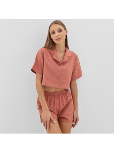 Пижама женская (рубашка, шорты) KAFTAN «Полоска», размер 40-42, цвет коралл