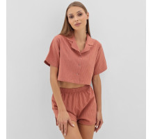 Пижама женская (рубашка, шорты) KAFTAN «Полоска», размер 44-46, цвет коралл