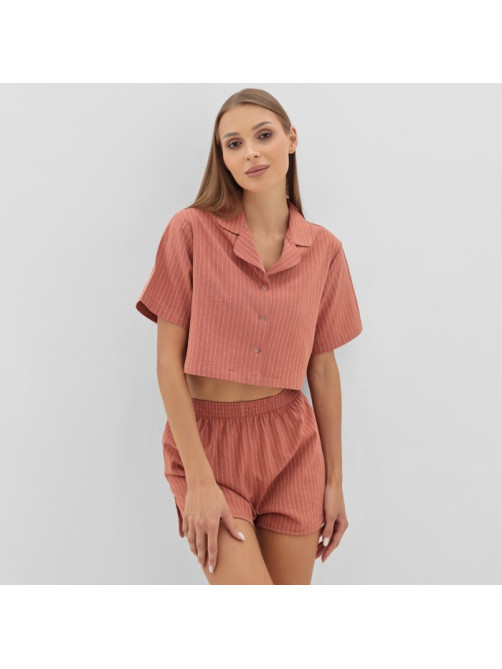 Пижама женская (рубашка, шорты) KAFTAN «Полоска», размер 44-46, цвет коралл