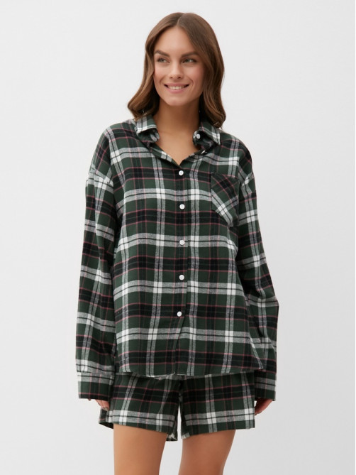 Пижама женская (рубашка, шорты) KAFTAN, размер 40-42, зелёная