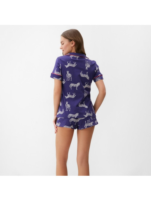 Пижама женская (рубашка, шорты) KAFTAN Zebra, размер 48-50, синяя