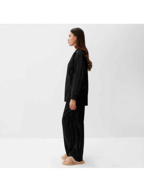 Пижама женская (рубашка, брюки) KAFTAN «Полоска», чёрная, размер 44-46