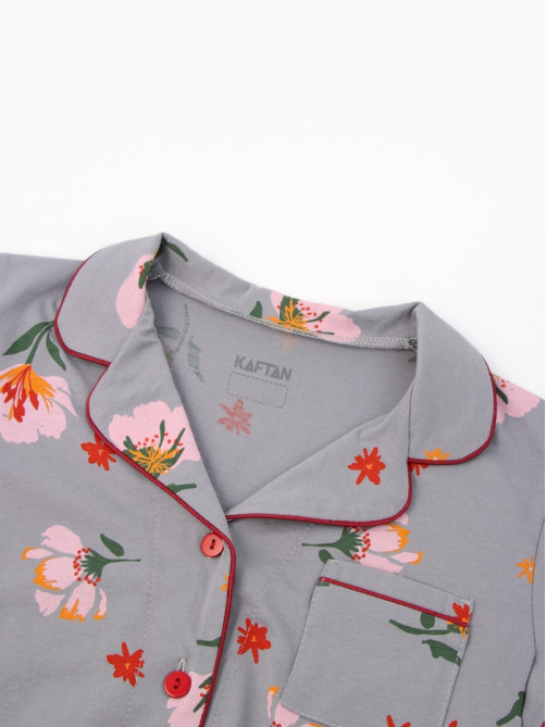 Пижама женская (рубашка, шорты) KAFTAN «Цветы», размер 52-54