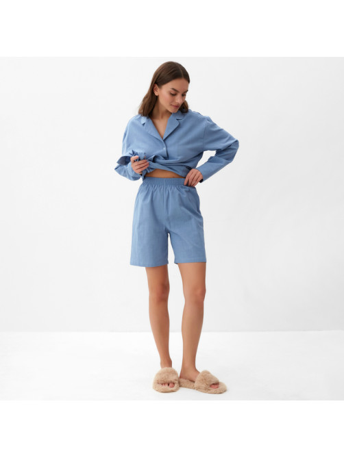 Пижама женская (рубашка, шорты) KAFTAN Basic, размер 44-46, голубая