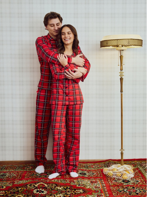 Пижама новогодняя женская (рубашка, брюки) KAFTAN «Клетка», размер 40-42